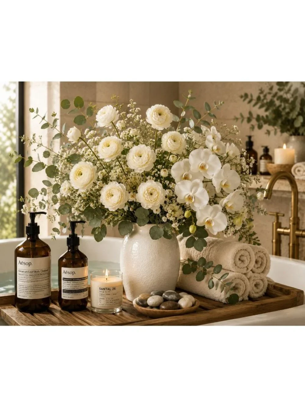 Cream Ranunculus Stems, Faux Ranunculus Flowers, Artificial Flowers, Ivory Flora